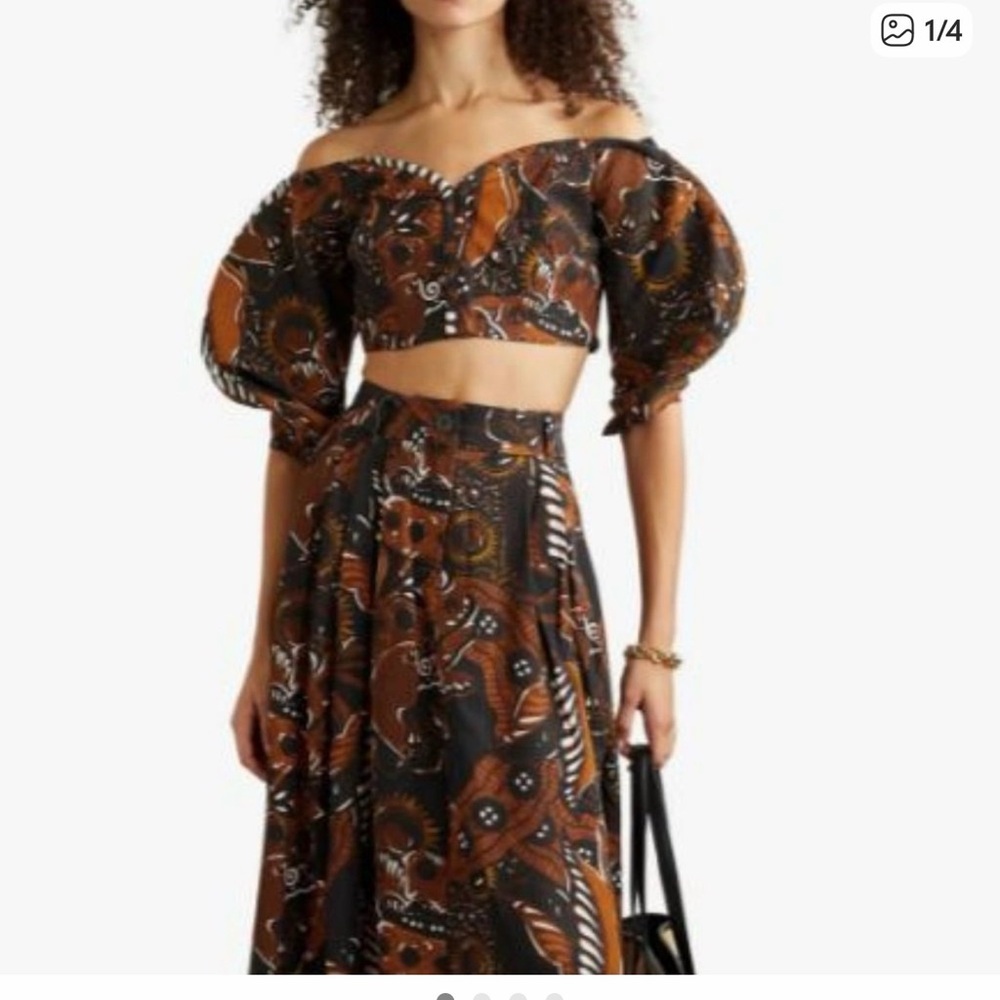 Mara Hoffman Jauna Off the shoulder Brown & Black Printed Crop top - size 4